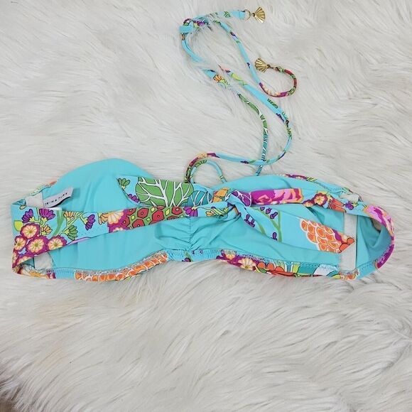 Trina Turk Floral Print Halter Bandeau Size 6 Swim Bikini Top Only - Picture 4 of 7